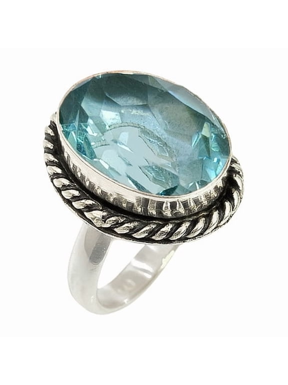 Aquamarine Gemstone Ring for Women 925 Sterling Silver Ring Light Blue Gemstone Jewelry March Birthstone Ring Size US 8