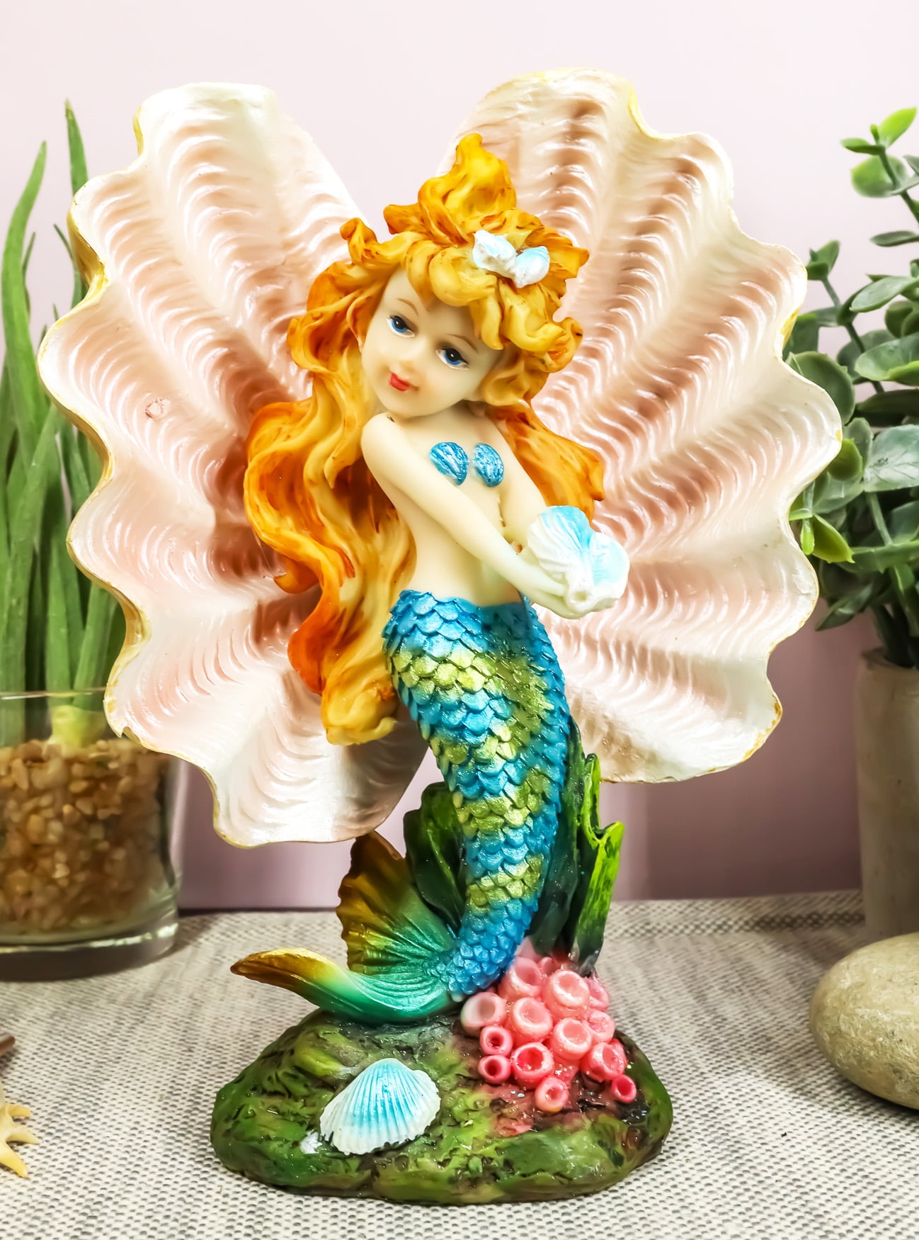 Aquamarine Mermaid Mergirl Holding Blue Sconce By Giant Pearl