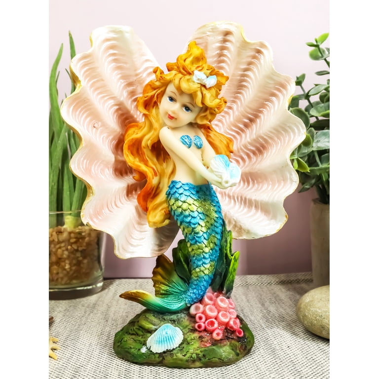Aquamarine Mermaid Mergirl Holding Blue Sconce By Giant Pearl