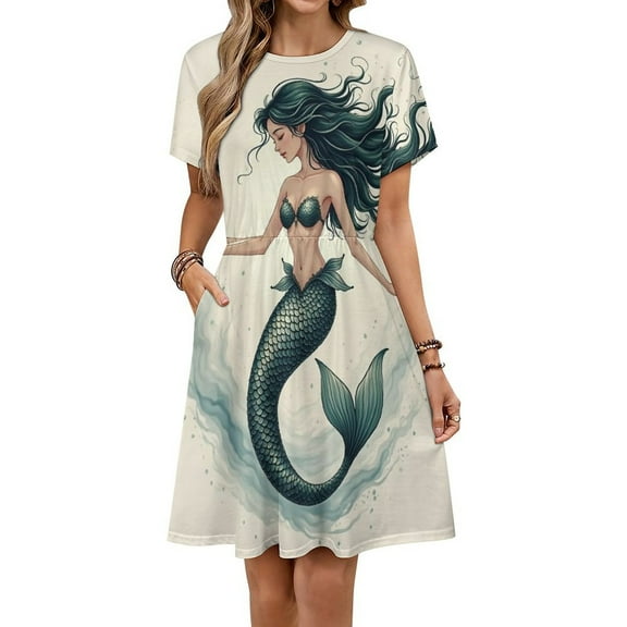 Aquamarine Mermaid Women's Dress Short Sleeve Summer Sundress Summer Women Clothes