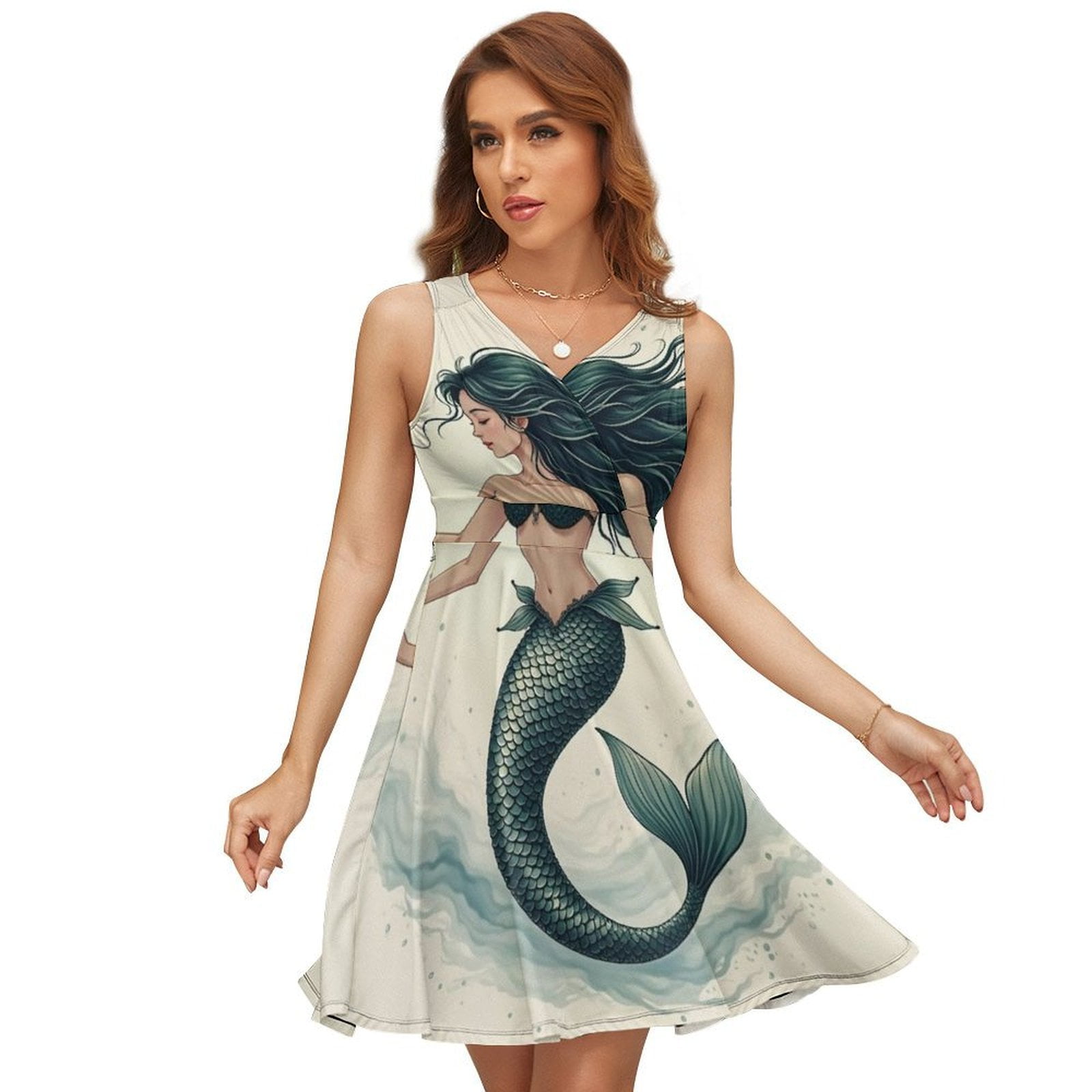 Aquamarine Mermaid Women's Tank Dress V Neck Sleeveless Summer Sundress -  Walmart.com