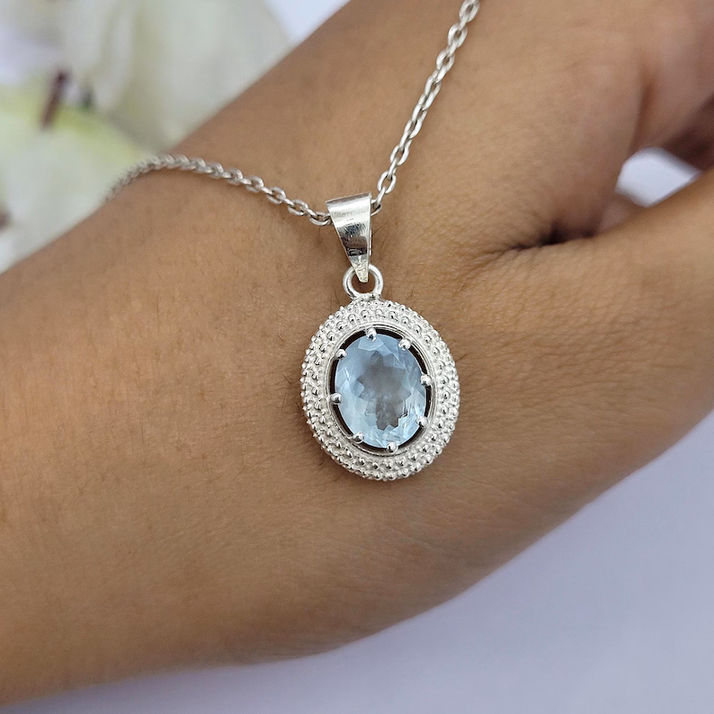 thumbnail image 1 of Aquamarine Necklace Pisces and Aquarius-Real Genuine Gemstone Necklace-Daily Birthstone Jewelry-Victorian Aquamarine Necklace Gift for Her, 1 of 1