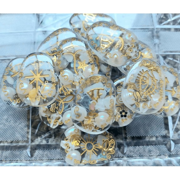 Aquamarine, Pearl and Rainbow Moonstone Crystal Rune set