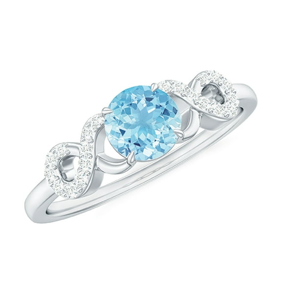 Rosec Jewels Natural Aquamarine Infinity Engagement Ring with Diamond - March Birthstone Ring (6mm, AAA Grade) - with Jewelry Box, 14K White Gold, US 8.00