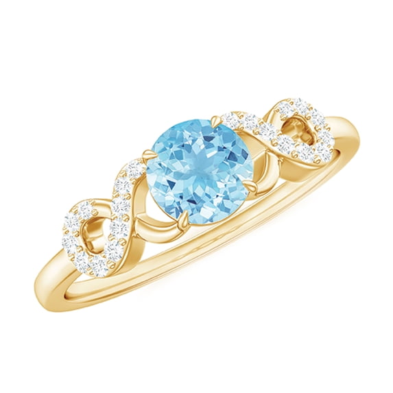 Rosec Jewels Natural Aquamarine Infinity Engagement Ring with Diamond - March Birthstone Ring (6mm, AAA Grade) - with Jewelry Box, 14K Yellow Gold, US 4.00
