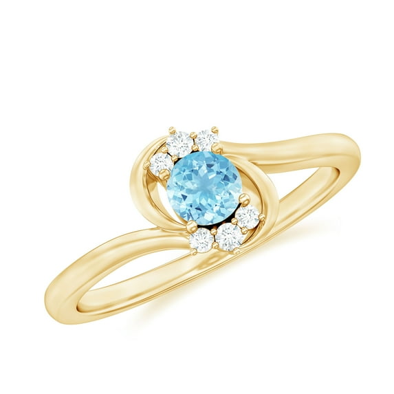 Rosec Jewels Aquamarine Promise Ring for Women - Real Aquamarine Diamond Ring - AAA Quality - Ready to Gift for Valentines, 14K Yellow Gold, US 12.00
