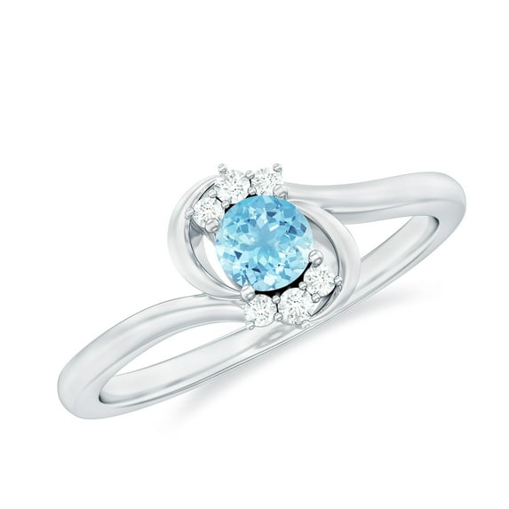 Rosec Jewels Aquamarine Promise Ring for Women - Real Aquamarine Diamond Ring - AAA Quality - Ready to Gift for Valentines, 18K White Gold, US 3.50