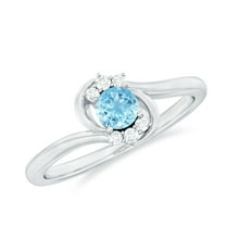 Rosec Jewels Aquamarine Promise Ring with Diamond for Women, Bypass Ring - AAA Grade, 925 Sterling Silver, US 4.00