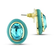 CEREM Aquamarine Resin Earrings, 14K Gold Plated Oval Earrings 23mm - Retro Stud Earrings, Large Vintage Earrings for Women, Gift for Mom, Blue Jewelry