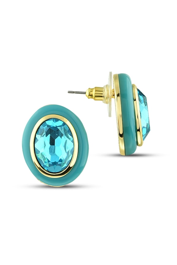 Aquamarine Resin Earrings, 14K Gold Plated Oval Earrings 23mm - Retro Stud Earrings, Large Vintage Earrings for Women, Gift for Mom, Blue Jewelry