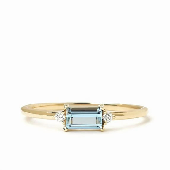 Aquamarine Ring, Engagement Ring, Emerald Cut Aquamarine Ring,925 Sterling Silver Ring, Birthday & Valentine's Day Gift Ring