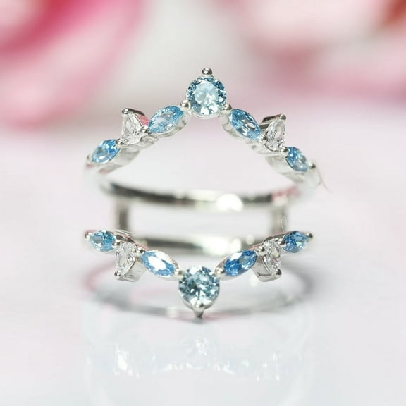 Aquamarine Ring Enhancer - 925 sterling Silver -Art Deco Ring Enhancer - Ring Jacket Gift For Mum