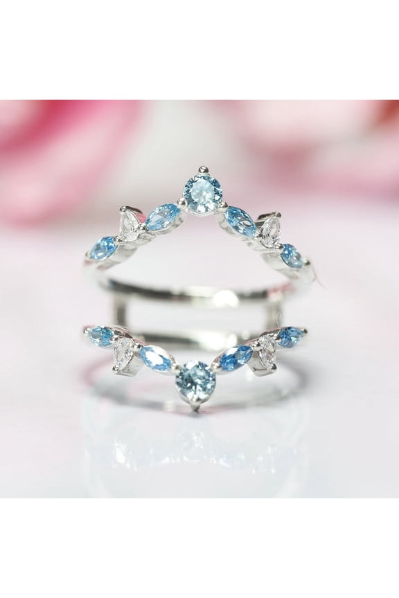 Aquamarine Ring Enhancer - 925 sterling Silver -Art Deco Ring Enhancer - Ring Jacket Gift For Mum
