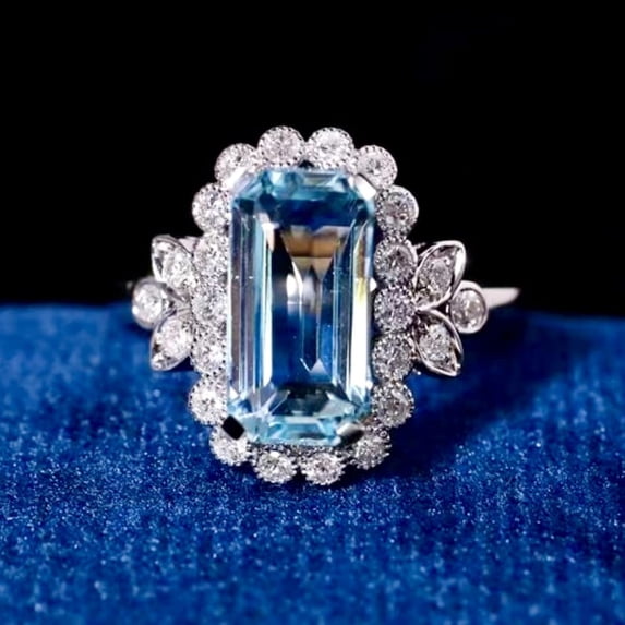 Aquamarine Ring, Natural Aquamarine Ring, Handmade Ring, Blue Aquamarine Ring, March Birthstone, Halo Ring, Solitaire Ring, Engagement Ring