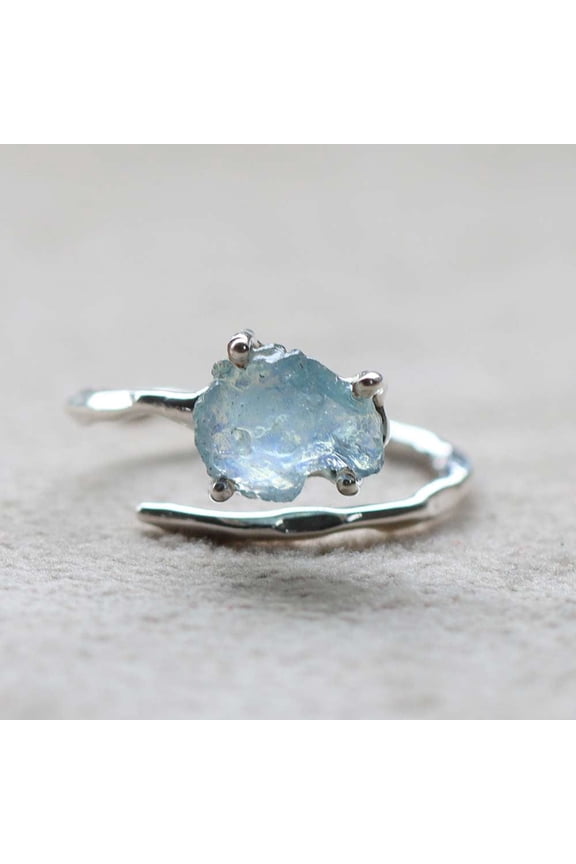Aquamarine Rough Gemstone Adjustable Ring For Women – Handcrafted Prong Setting, Anniversary Gift