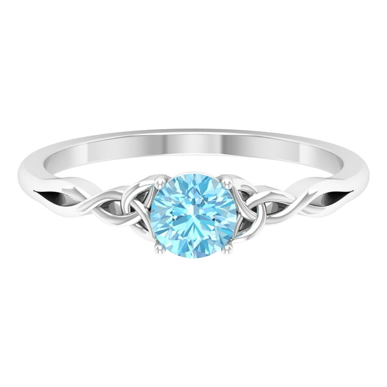 Aquamarine Solitaire Celtic Knot Ring for Women March Birthstone