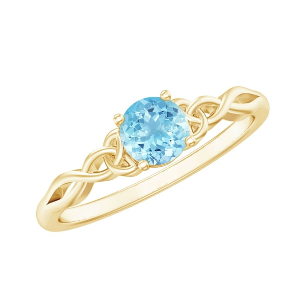 Rosec Jewels Natural Aquamarine Promise Ring for Women - Celtic Knot Ring - 6 mm - Ready to Gift for Valentines Day, 14K Yellow Gold, US 5.00
