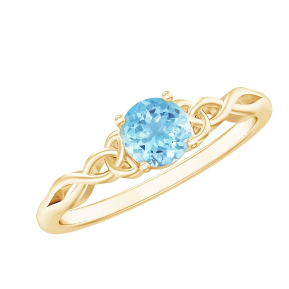 Rosec Jewels Natural Aquamarine Promise Ring for Women - Celtic Knot Ring - 6 mm - Ready to Gift for Valentines Day, 18K Yellow Gold, US 9.00