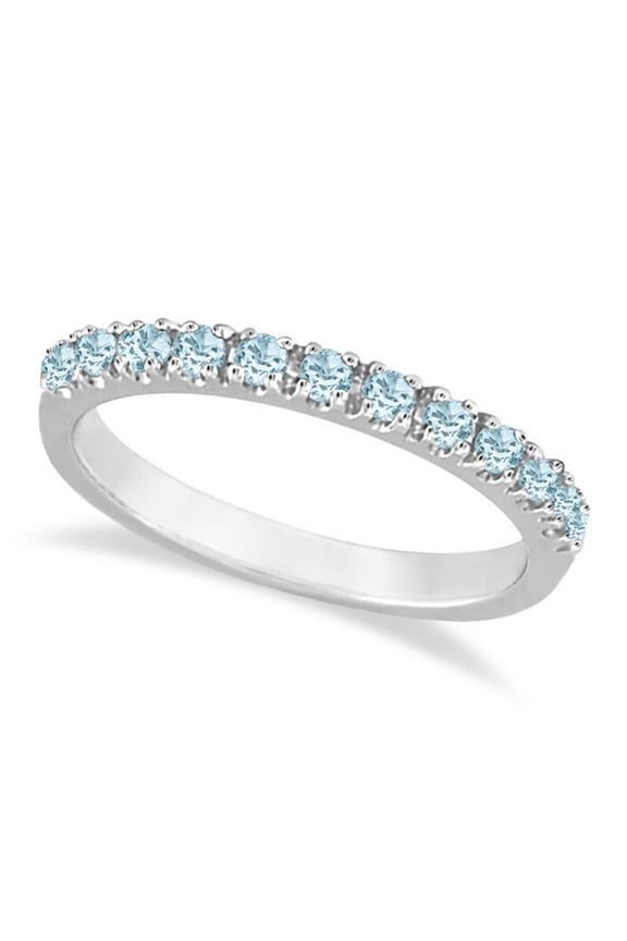Aquamarine Stackable Ring Anniversary Band in 14k White Gold