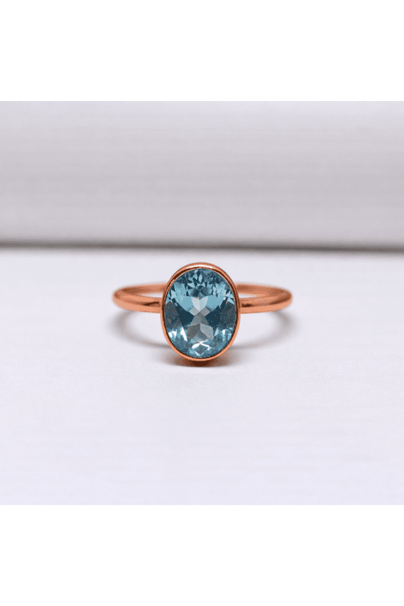 Aquamarine Statement Ring for Women – Solid Pure Copper Minimalist Boho Gemstone Ring, March Birthstone Handmade Jewelry