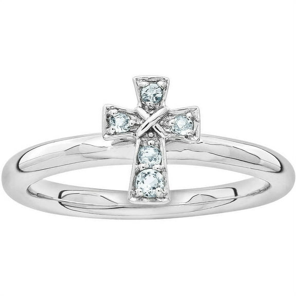 Aquamarine Sterling Silver Rhodium Cross Ring
