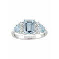 thumbnail image 1 of Aquamarine Sterling Silver Side Trillions and Emerald-Cut Center Three-Stone Ring, 1 of 1