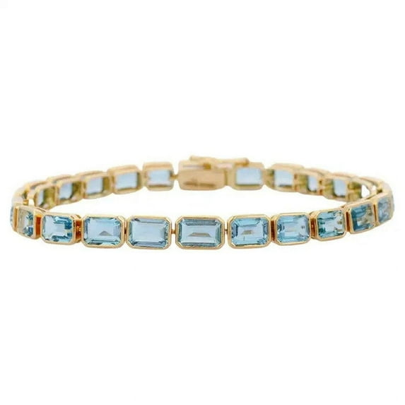Aquamarine Tennis Bracelet In 18k Yellow Gold Plated Over Sterling Silver , March Birthstone, Aquamarine Bracelet, Aquamarine Jewellery,Silver Gold Bracelet, Gift For Her