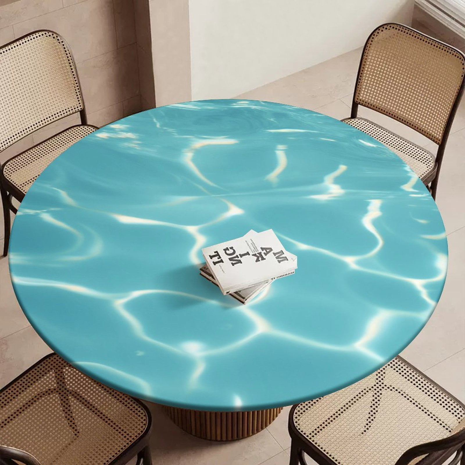 Aquamarine Water Ripple Texture Round Table Cover Kitchen Printed ...