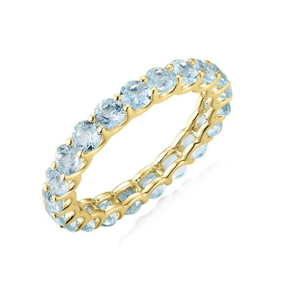 Aquamarine Wedding Band Eternity Ring, Full Eternity Stackable Ring, Bridal Ring, 10k Yellow Gold Plated Eternity Ring, Gift For Her