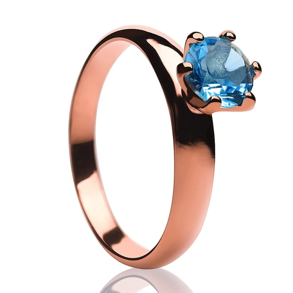 Aquamarine Wedding Ring - Rose Gold Ring - Titanium Wedding Ring - CZ Wedding Ring, 7