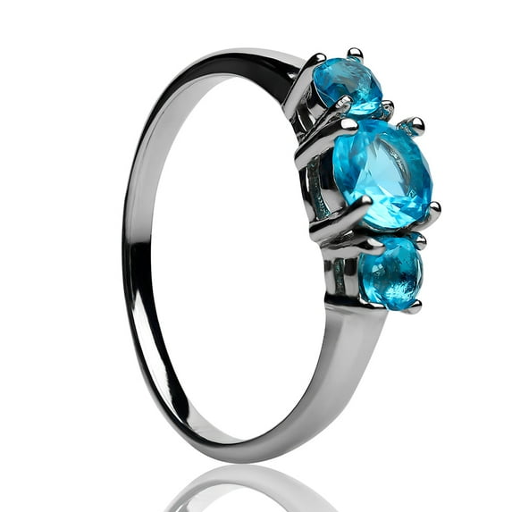 Aquamarine Wedding Ring - Silver Ring - Solitaire Wedding Ring - Engagement Ring - Anniversary, 5.5