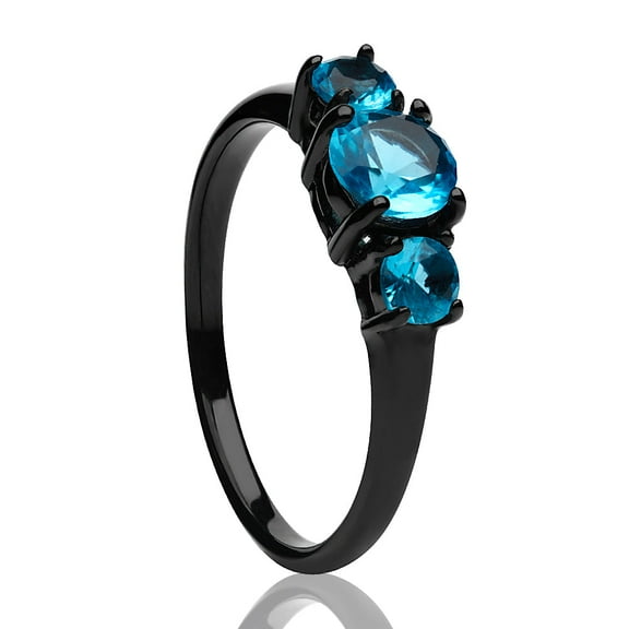 Aquamarine Wedding Ring - Titanium Wedding Ring - Solitaire Wedding Ring - Black Titanium, 5.5