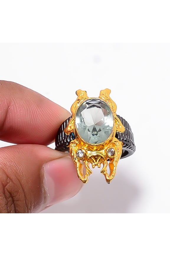 Aquamarine & White Topaz 925 Sterling Silver Frog Ring S.8 R8758, Christmas Gift