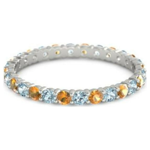 Aquamarine With Citrine Round 2.50 MM Eternity 925 Sterling Silver Women Stackable Wedding Ring