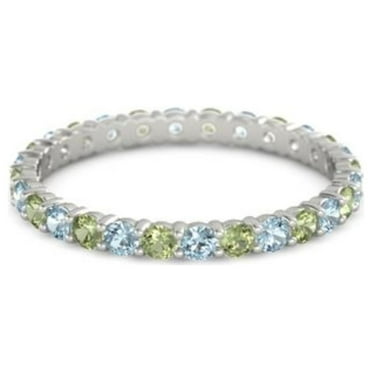 Aquamarine With Peridot Round 2.50 MM Eternity 925 Sterling Silver Women Stacking Ring