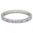 thumbnail image 1 of Aquamarine With Pink Spinel Round 2.50 MM Eternity 925 Sterling Silver Women Stacking Ring Size US- 8.5, 1 of 5