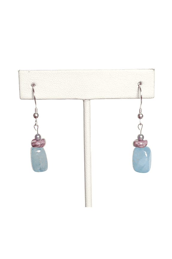 Aquamarine and Purple Pressed Glass Earrings