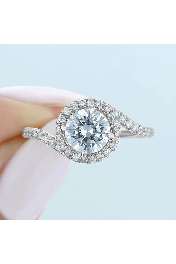 Round Blue Aquamarine Wedding Ring, 2 ct, 925 Sterling Silver