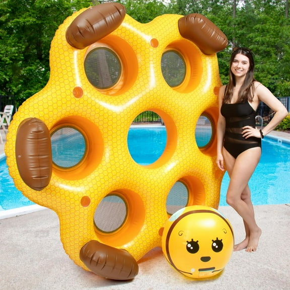 Aquamazing 6 Person Mesh Seating Unisex Pool Lounge, Pvc, Honeycomb, Yellow, 71.65"