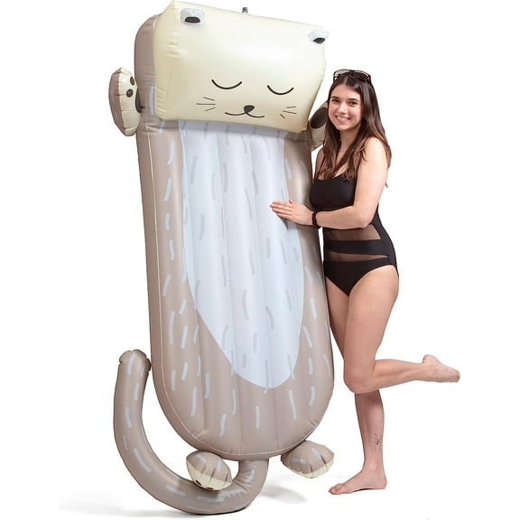 Giant Inflatable Otter Pool Float- Measures Over 5 1/2 FT Long- Built for Lounging w Elevated Headrest- Swimming Lounger Chair for Kids Adults-Thick Durable PVC- Animal Floaty Beach Party