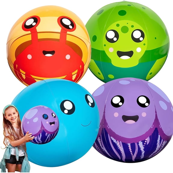 Aquamazing Sea Creature Giant Heavy Duty 16" Beach Ball for All, 4-XL Thick PVC Durable Pool Float - Water Toy for Outdoor Summer Fun