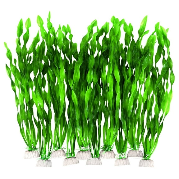 Aquaneat Fish Tank Artificial Plants, Aquarium Plastic Seaweed Decorations, 11.75Inch Tall Fake Green Accessories, 10 Packs