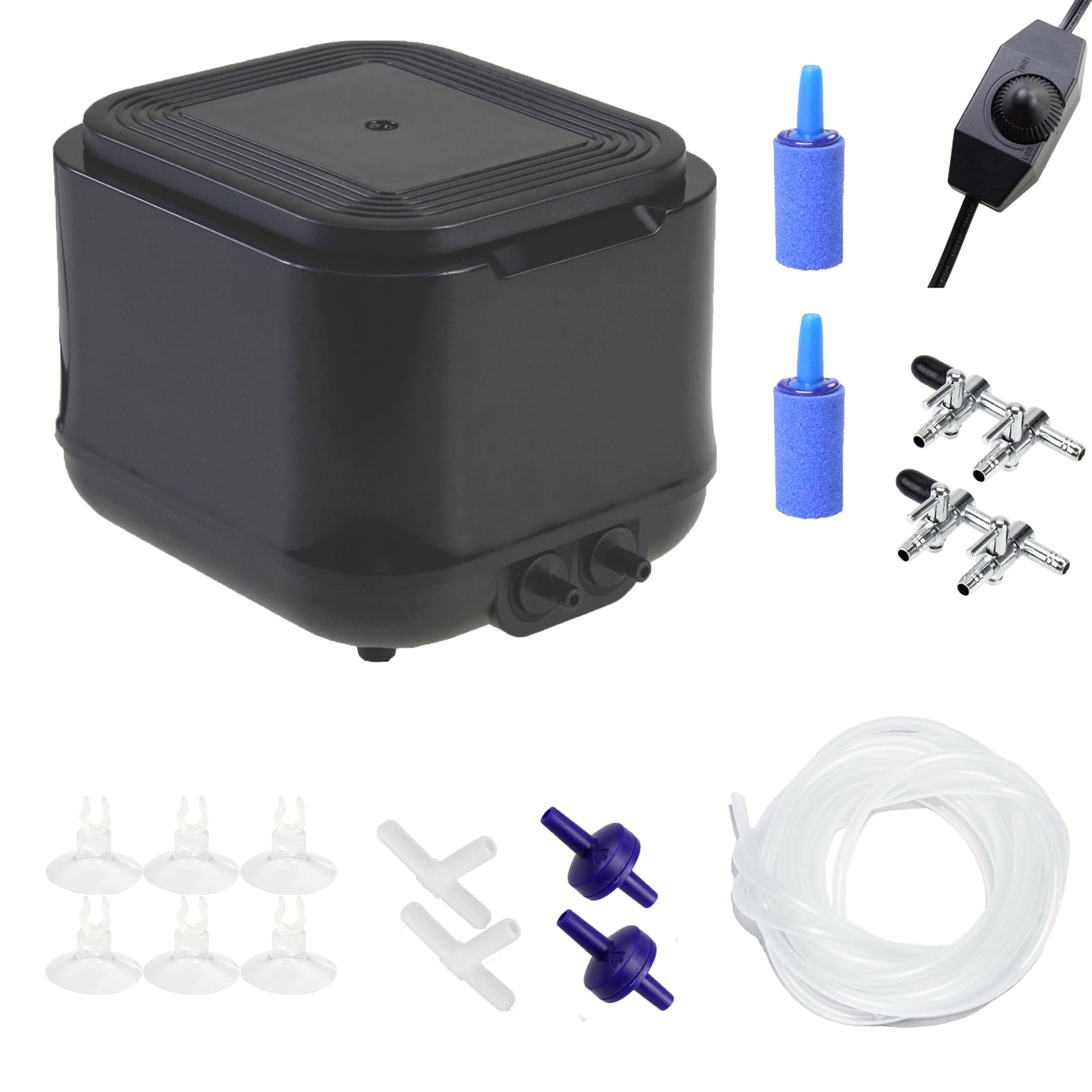 Aquaneat Powerful Aquarium Air Pump, 250GPH, Dual Outlets, for up to 300 Gallon Fish Tank, Super Quiet Oxygen Aerator with Gang Valves, Tubing and Air Stones