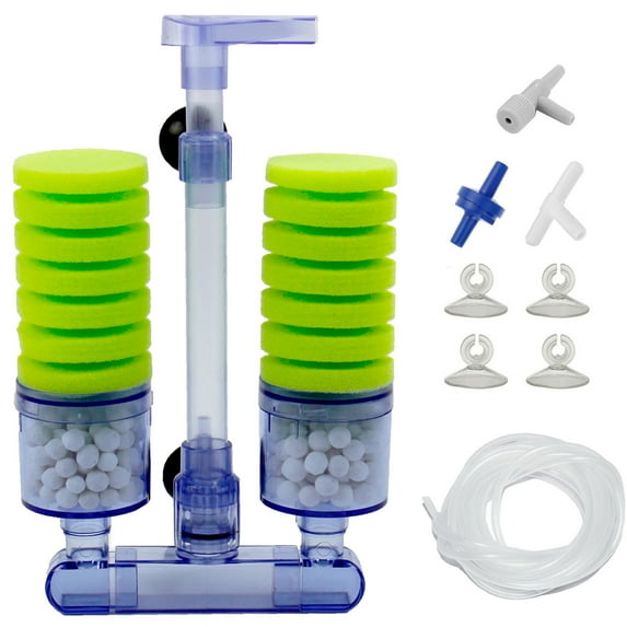 Aquaneat Sponge Filter Quiet Aquarium Filter with Ceramic Media Balls Airline Tubing and Valves Air Pump Driven for Betta Fry Shrimp Tank Up to 20 Gallon