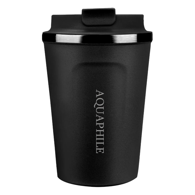 Aquaphile 12oz Coffee Mug to Go Stainless Steel Thermos Double Wall Insulated Coffee Cup Reusable Travel Mug with Leak Proof Lid,Black