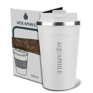 Aquaphile 17oz Coffee Mug to Go Stainless Steel Thermos Double Wall Insulated Coffee Cup Reusable Travel Mug with Leak proof Lid, White
