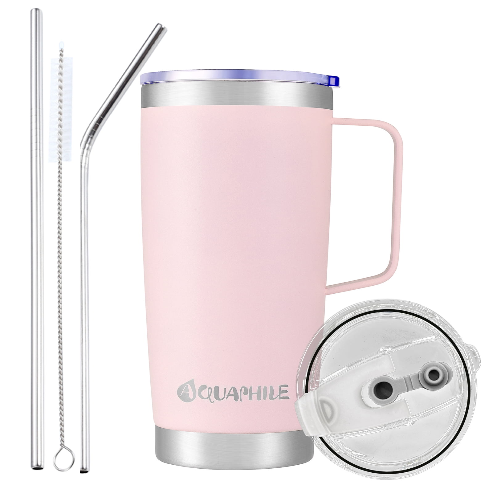 AQUAPHILE Tumbler with Handle, 35oz Insulated Coffee Mug with Leak-proof  Lid and Straw, Stainless Steel Travel Mug for Hot or Cold Drinks,Peach Pink  