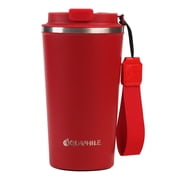 Aquaphile Thermo Coffee Mug to Go with Strap 17oz, Reusable Travel Mug with Insulation, Leak Proof Stainless Steel Thermal Cup for Hot and Cold Drinks, Red