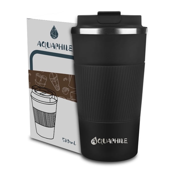 Aquaphile Vacuum Insulated Coffee Travel Mug Double Walled Reusable Cups Black 17 Fluid Ounces
