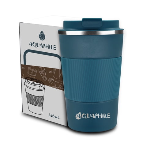 Aquaphile Vacuum Insulated Coffee Travel Mug Double Walled Reusable Tumbler Cups Blue 12 Fluid Ounces